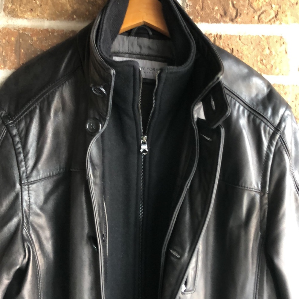 Marc New York Men’s Black Leather Jacket with Removable Wool Bib - Picture 5 of 12